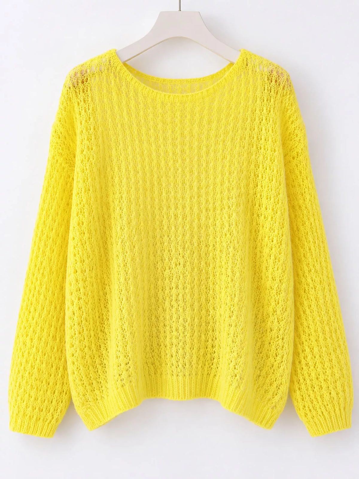 Yellow openwork knit cover-up top