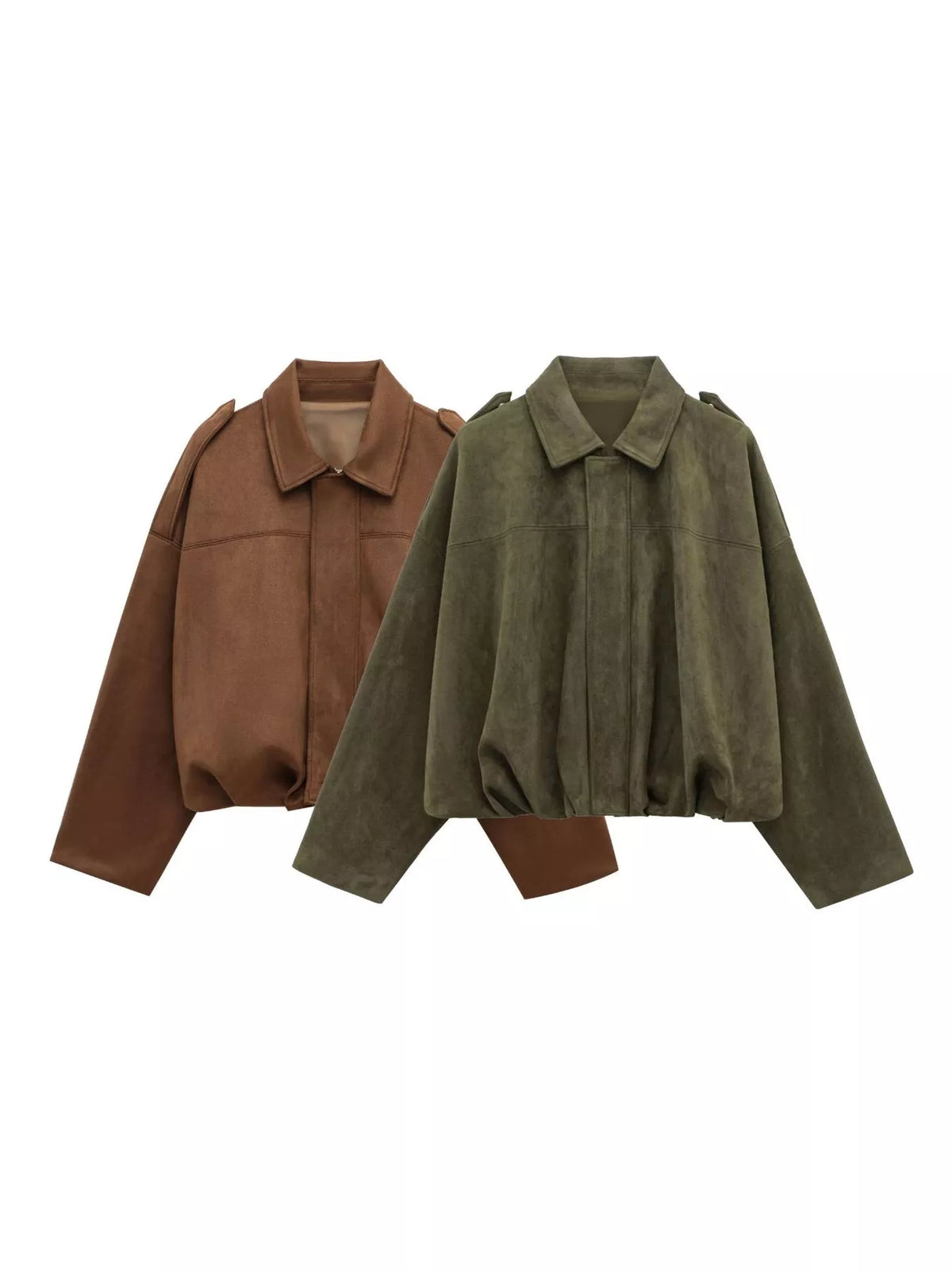Faux Suede Collared Bomber Jacket — color variations