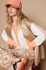 Trendsi POL Front Zipper Floral Pattern Quilted Vest Coat with Front Pockets -