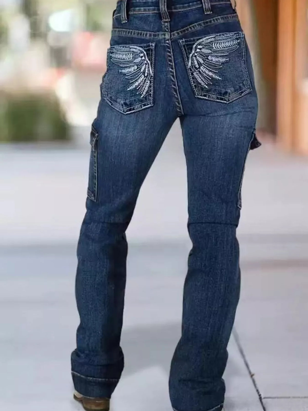 Trendsi Wings Embroidered High-Rise Cargo Jeans -