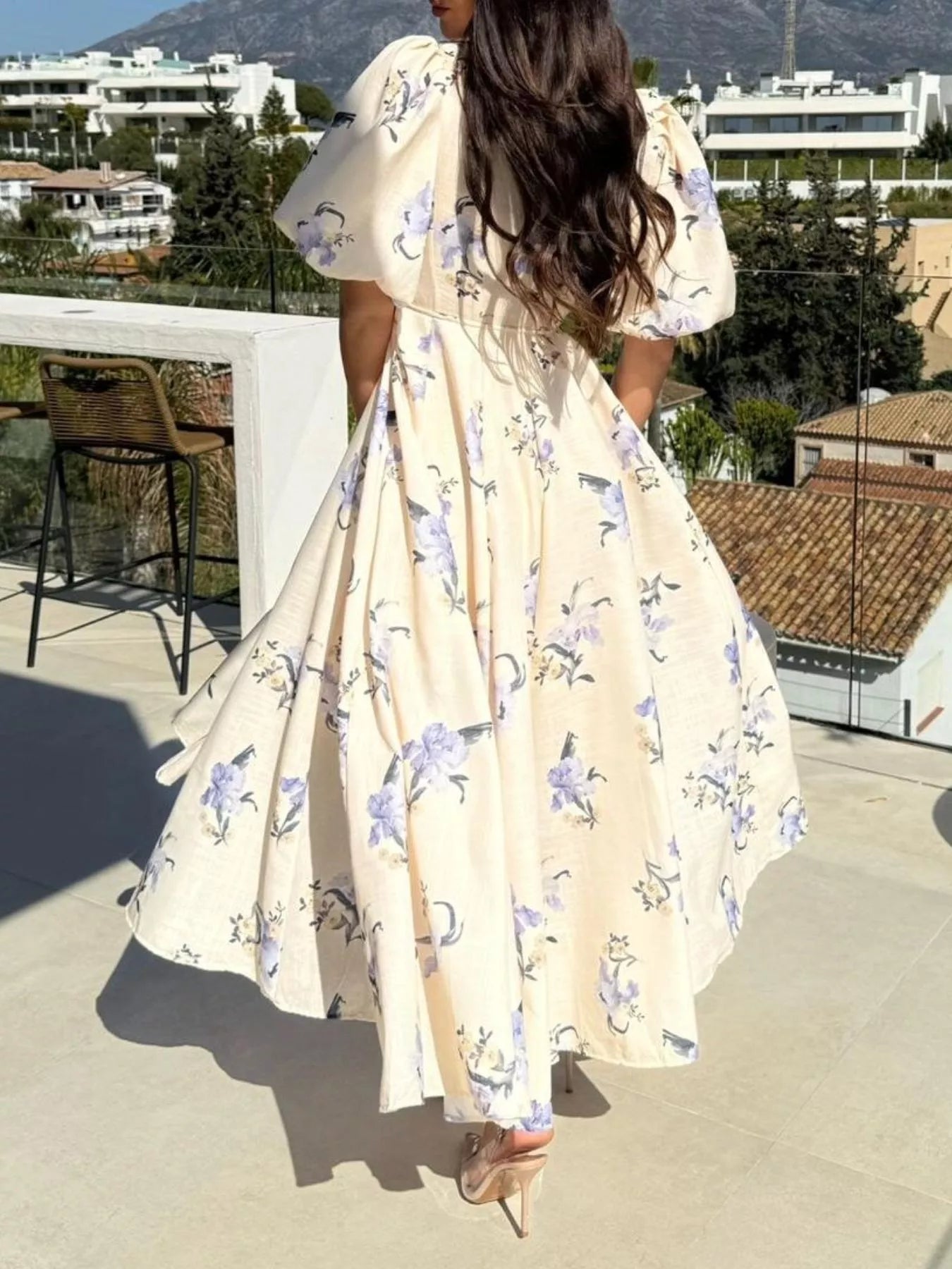 Trendsi Floral Puff Sleeve Midi Dress -