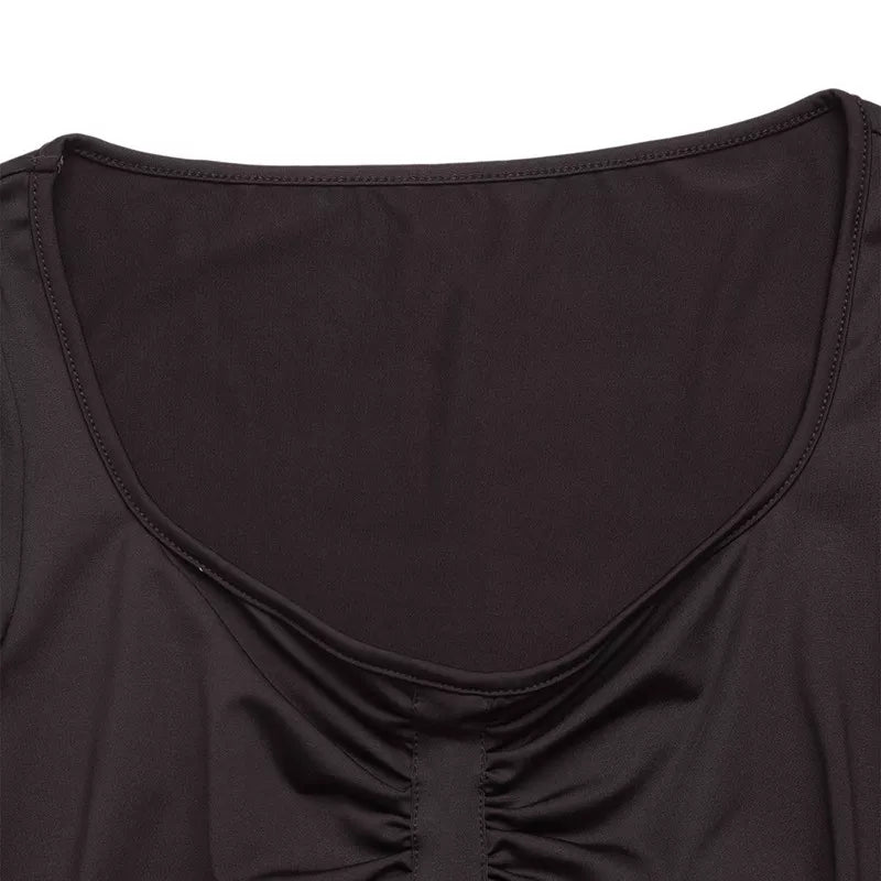 Black ruched long sleeve bodysuit, ruched neckline detail