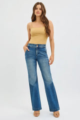 Trendsi RISEN Full Size Tummy Control High Rise Bootcut Jeans with Double Button Waistband Plus Size -
