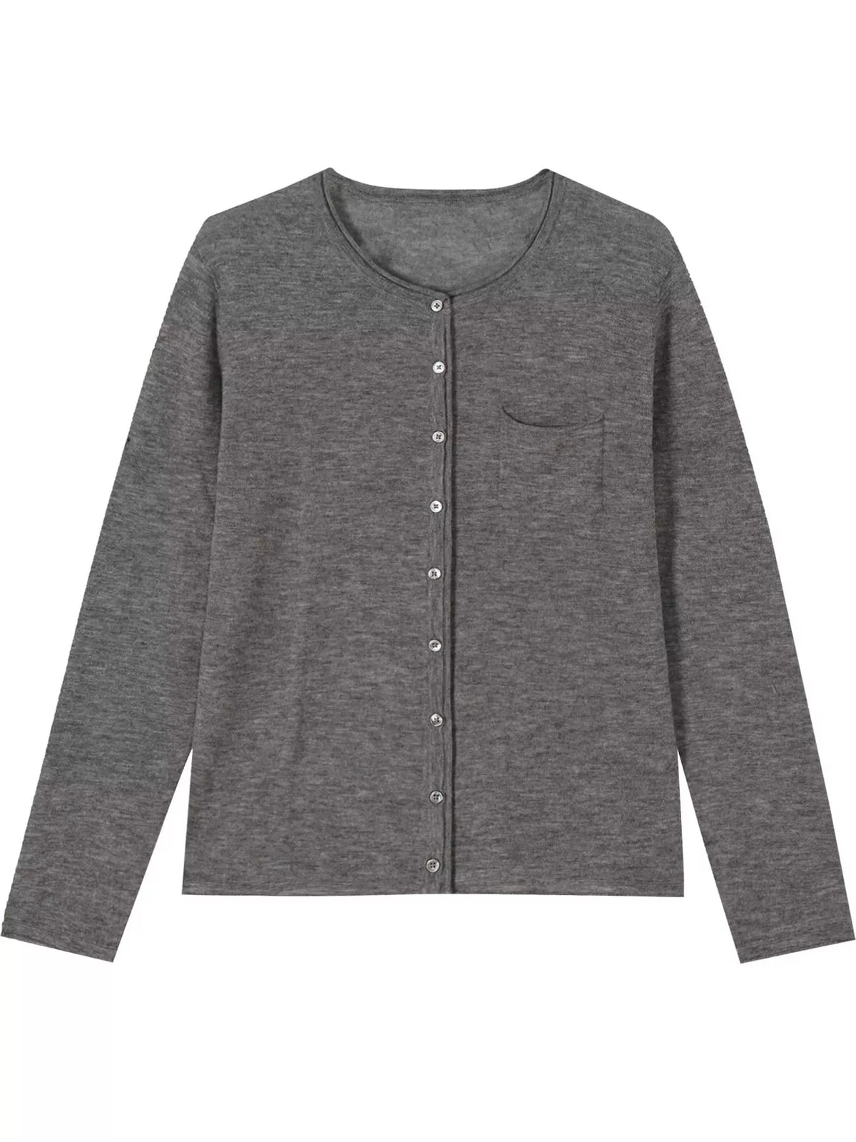 Round neck long sleeve cardigan, product view