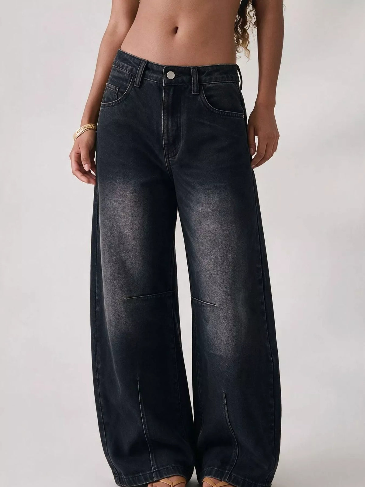 Washed High-Waist Wide-Leg Jeans, front view