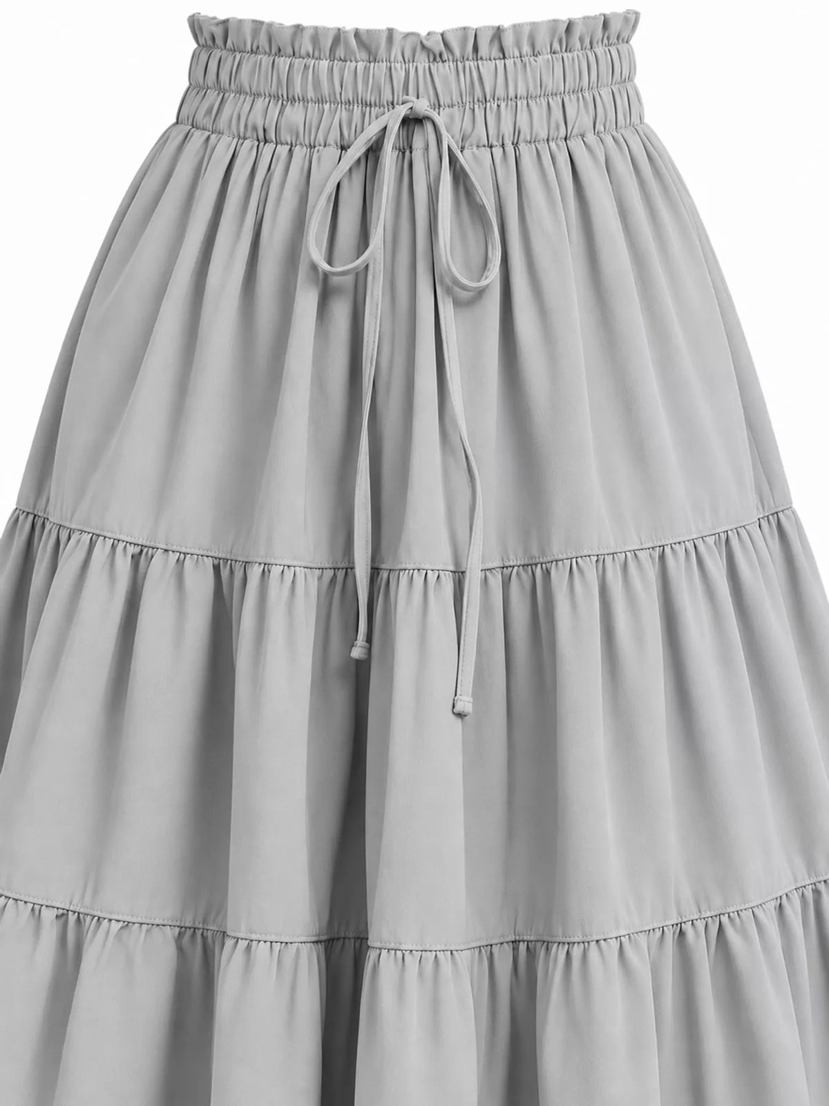 Gray drawstring tiered skirt — design and construction details