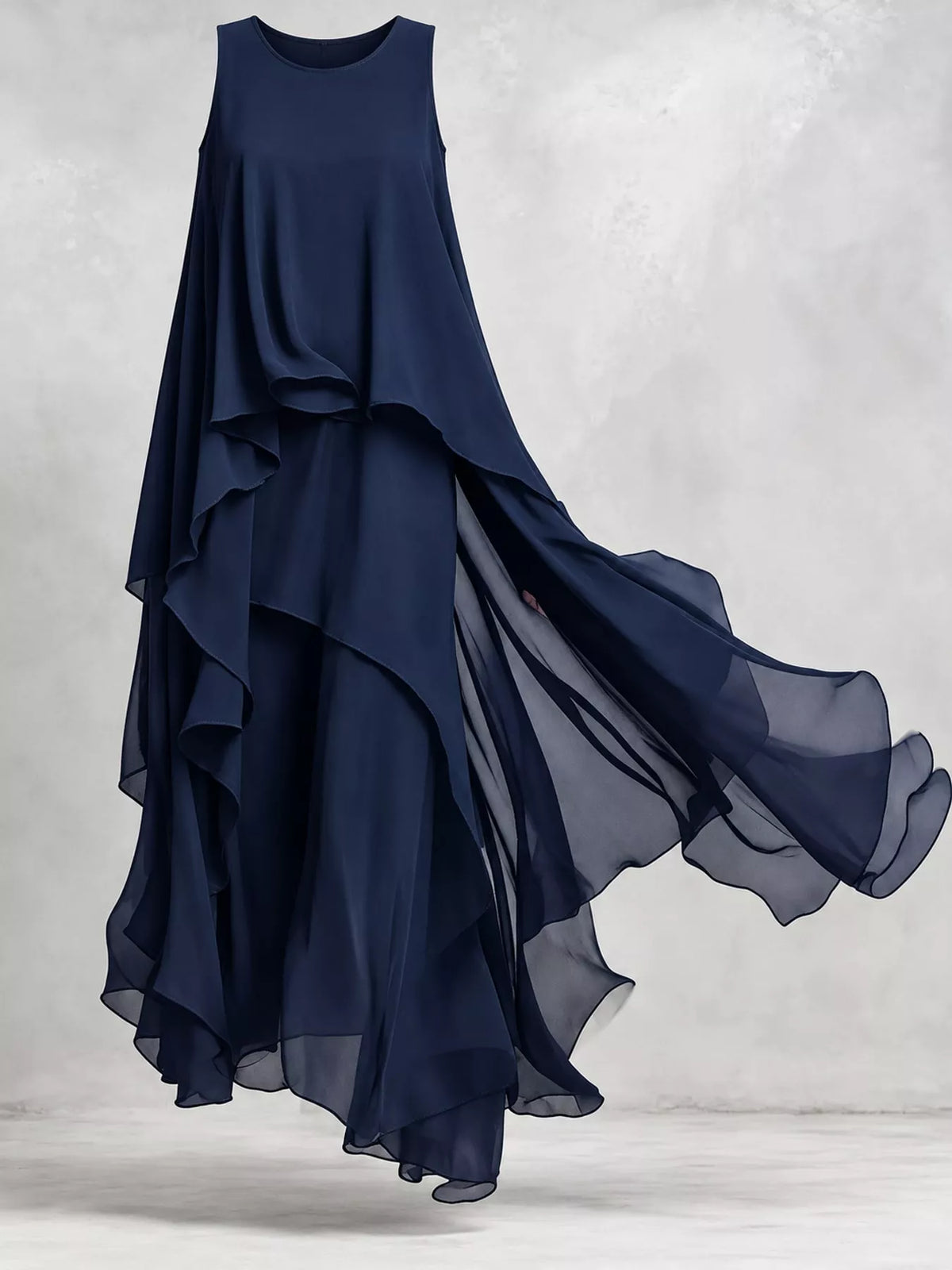 Tiered maxi dress, navy hanging front