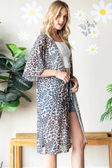 Trendsi Women’s Leopard Print Cardigan Short Sleeve Open Front Polyester Plus Size - Shirts