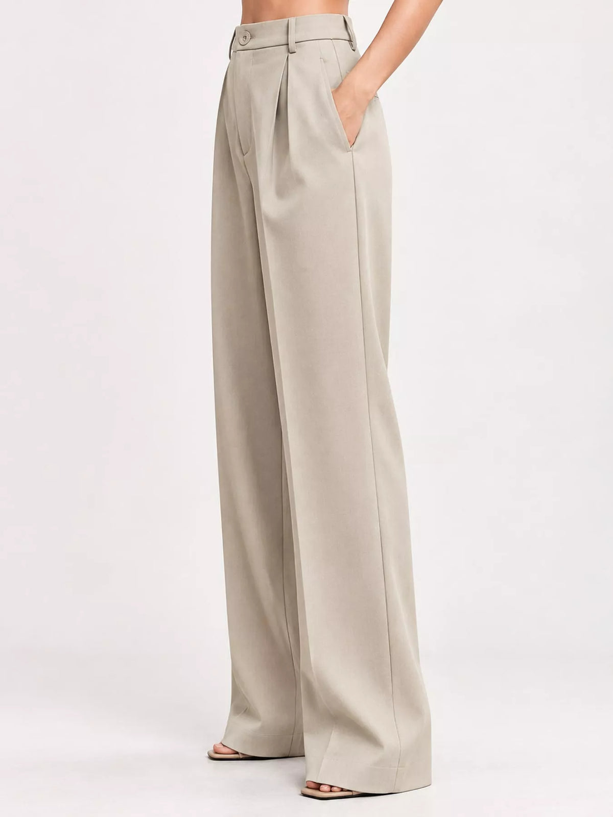 Women's Pleated Wide-Leg Trousers in beige — side view