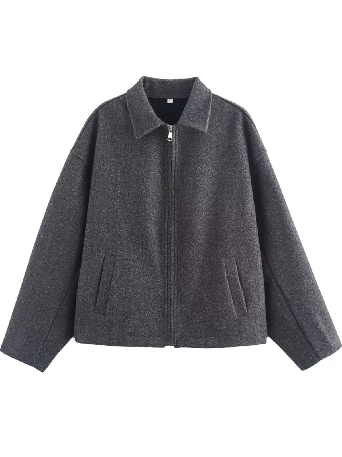 Cropped zip jacket, gray flat front