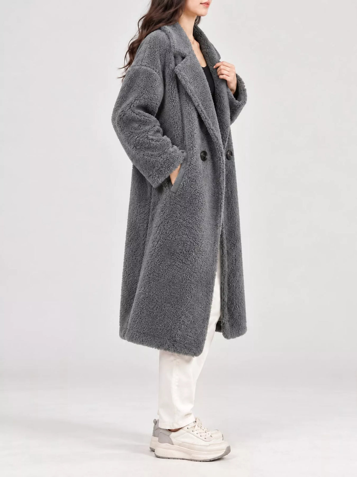 Collared long sleeve jacket, side view