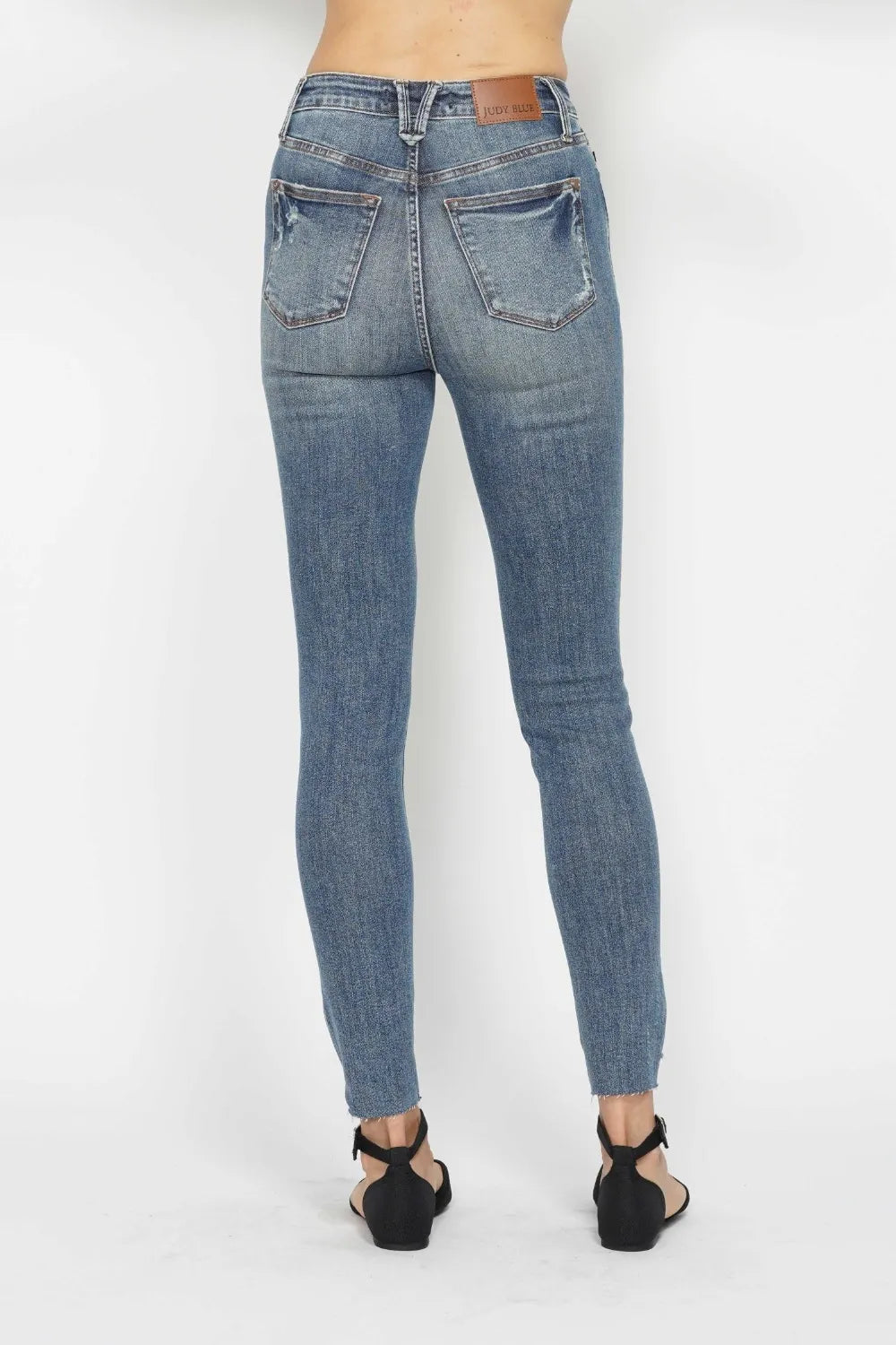 Trendsi Judy Blue Full Size Tummy Control Vintage Wash Hem Destroy Skinny Jeans - Pants
