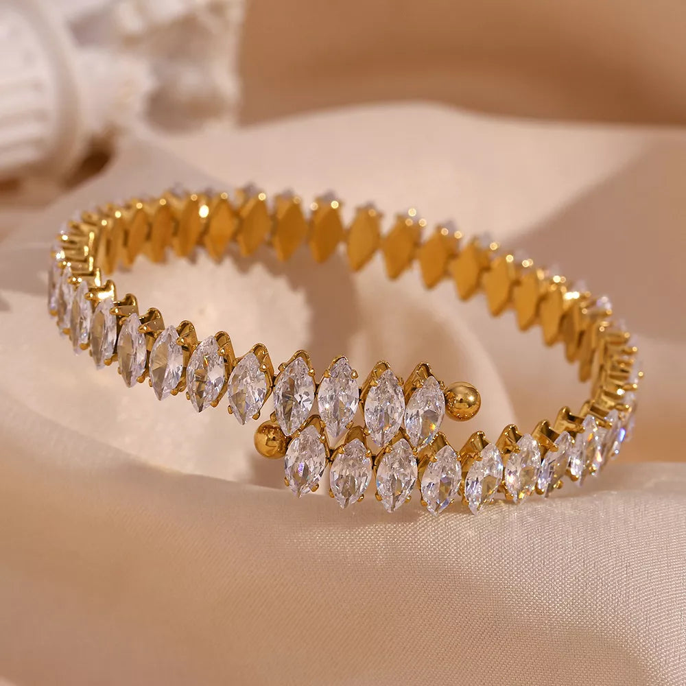 Gold-plated zircon bracelet and ring set — bracelet open cuff detail
