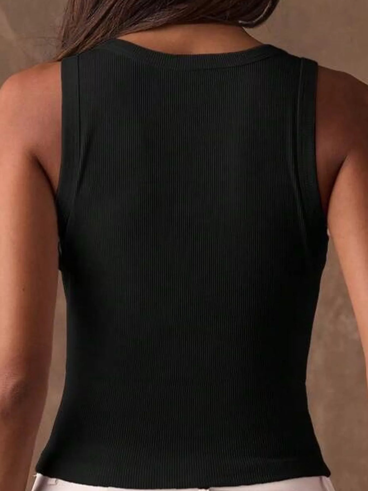 Women's Studded Ribbed Knit Tank Top in black — back view