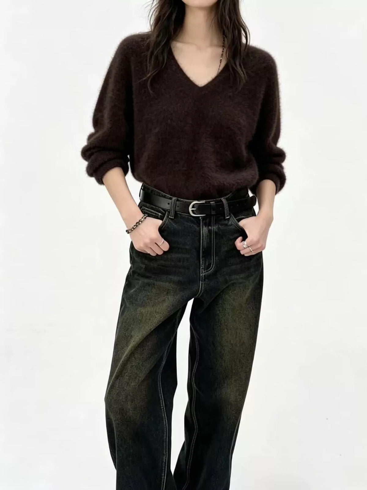 Brown v-neck sweater