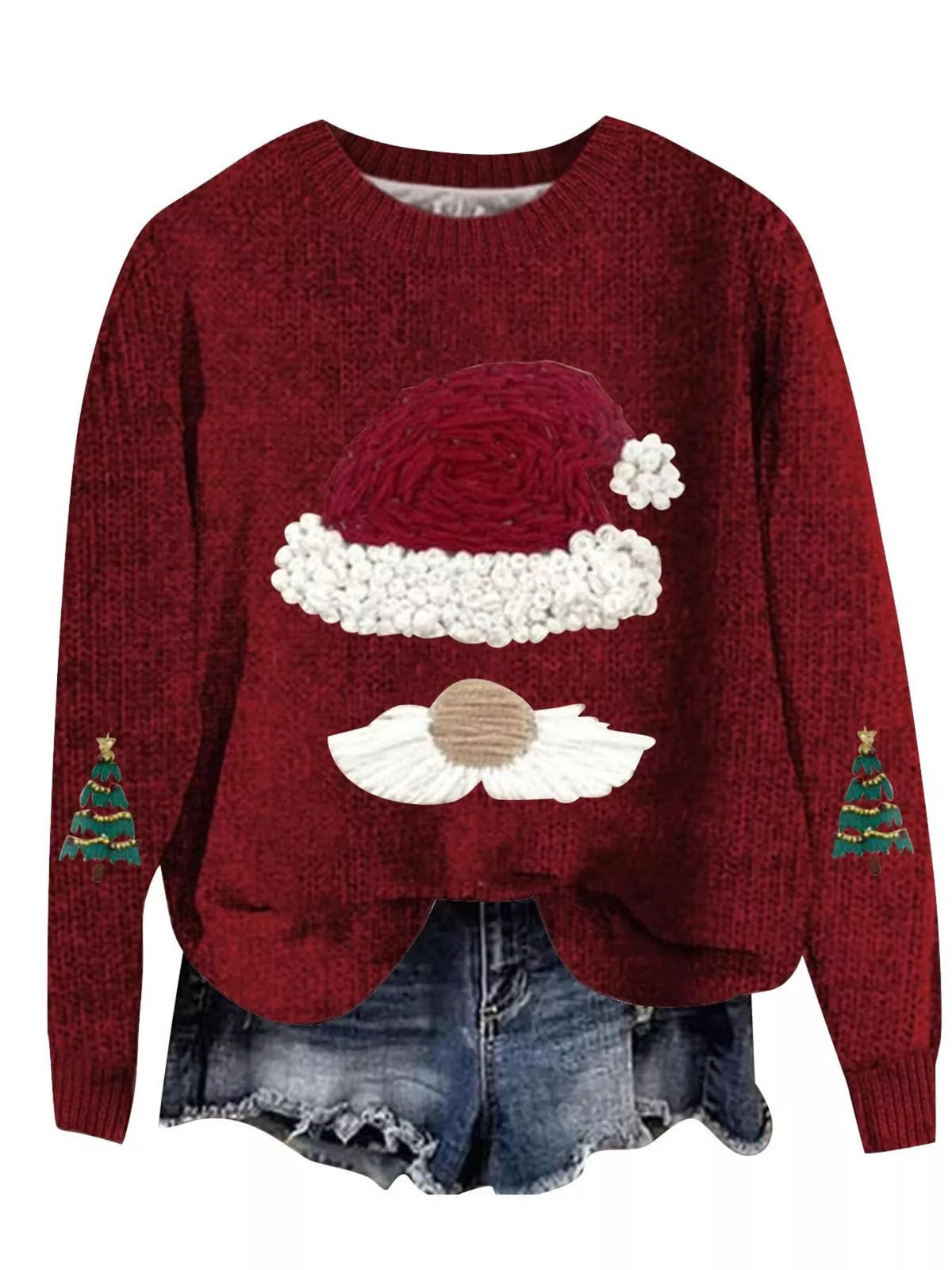 Christmas Graphic Dropped Shoulder Sweater in burgundy, front view
