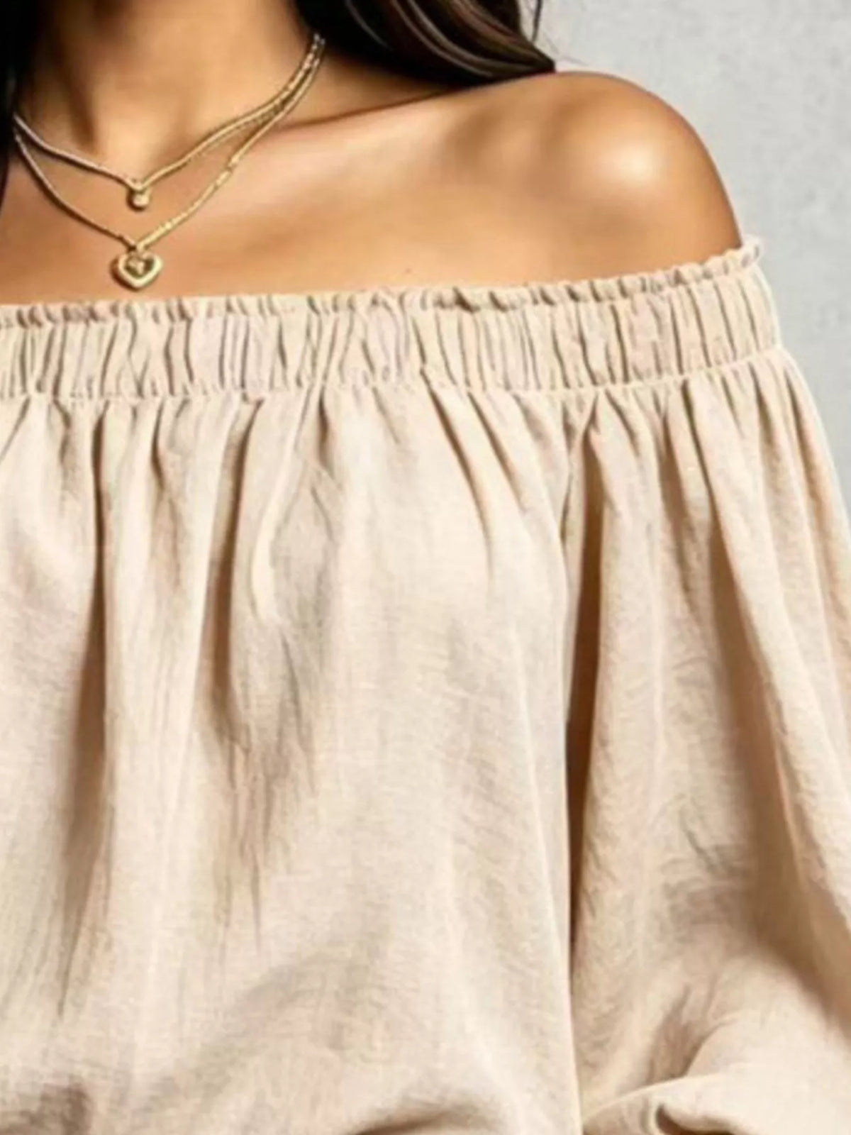 Beige off-shoulder long sleeve blouse
