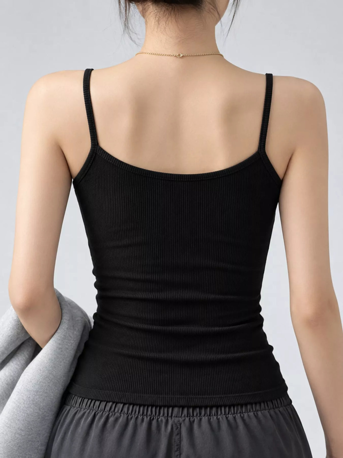 Slim-Fit Ribbed Square Neck Cami Top — back view