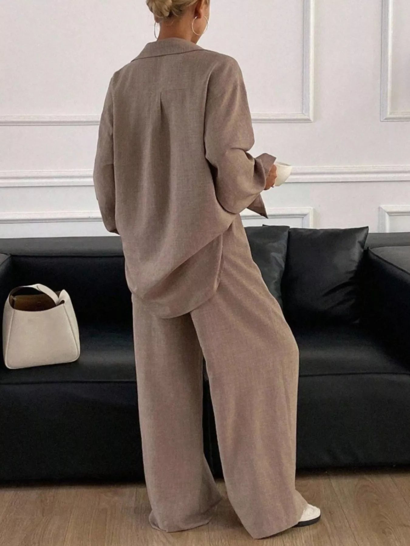 Trendsi Button Up Long Sleeve Shirt and Wide Leg Pants Set -