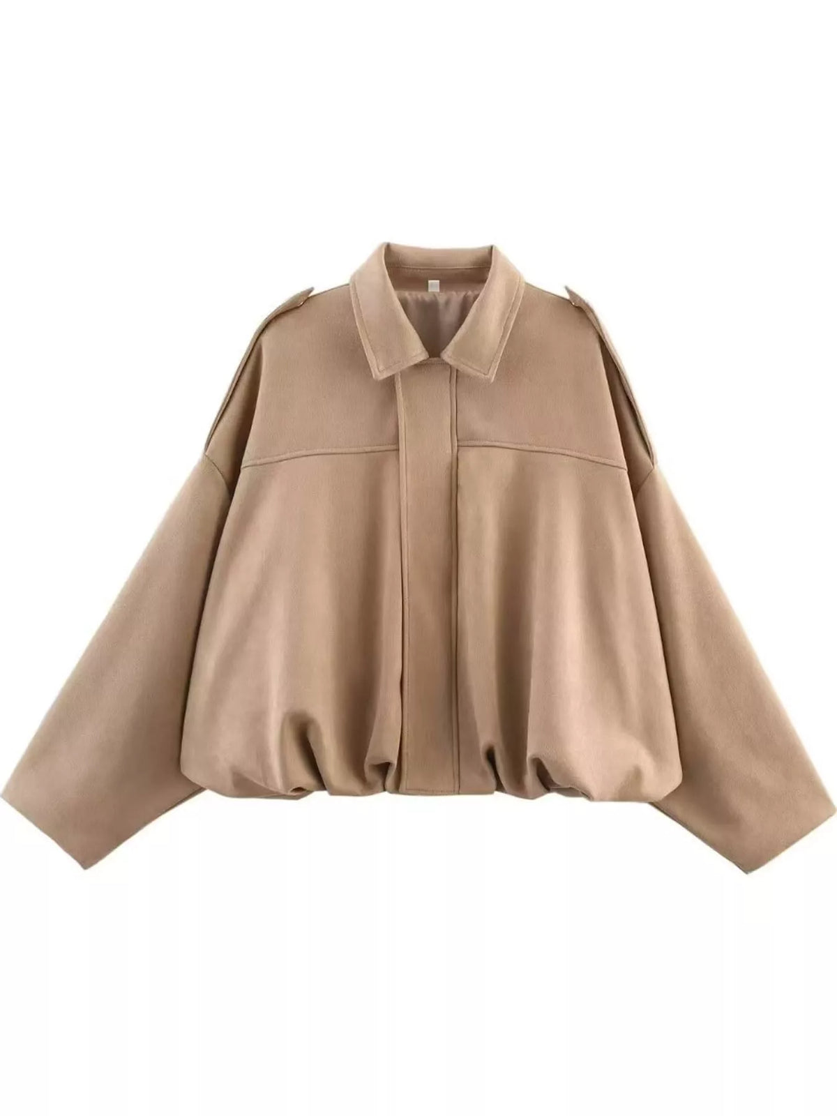 Oversized zip jacket, tan flat front