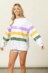 Trendsi BiBi Sequin Mardi Gras Striped Round Neck Sweatshirt -