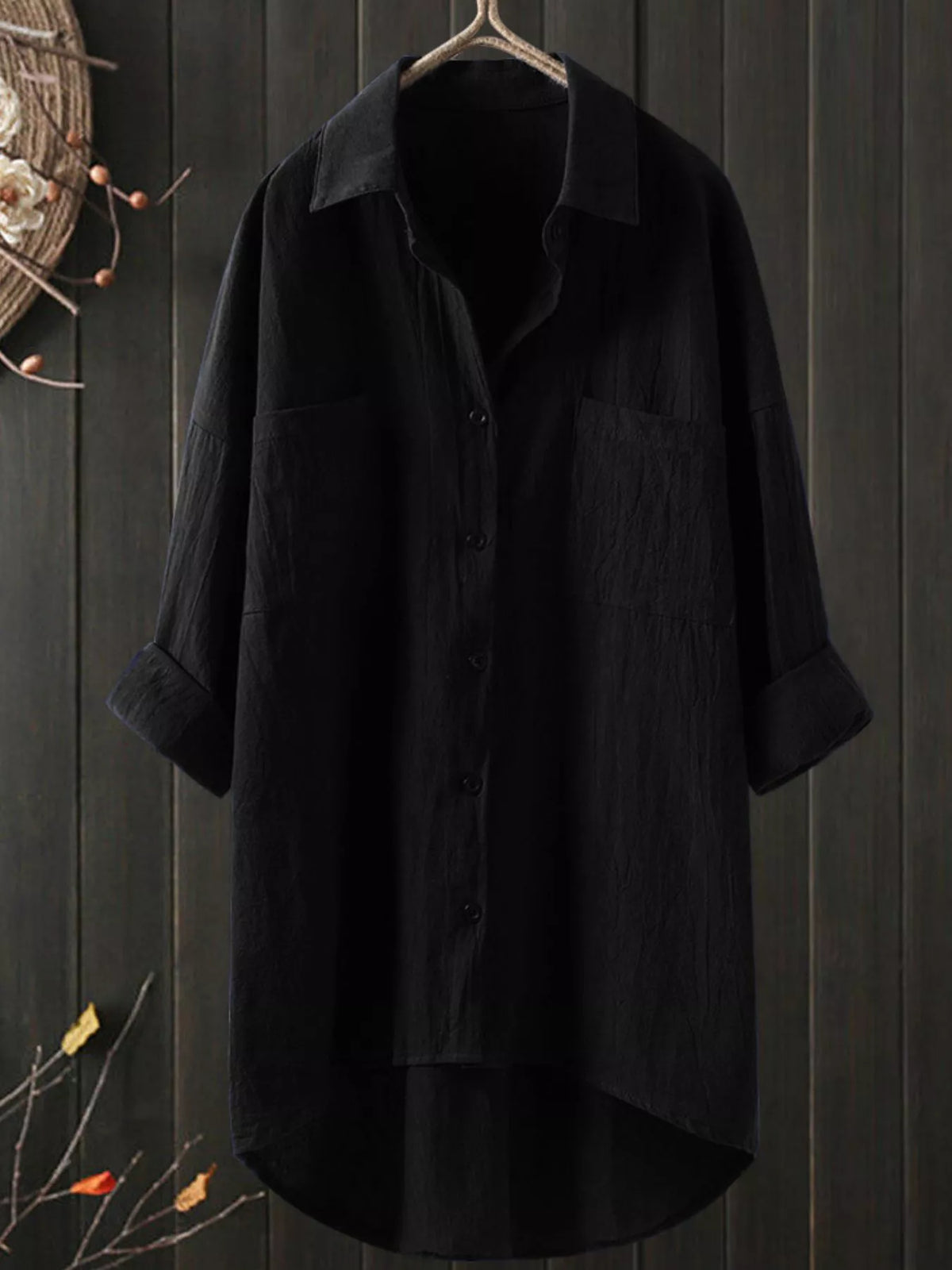 Cotton chest-pocket shirt, black hanging front