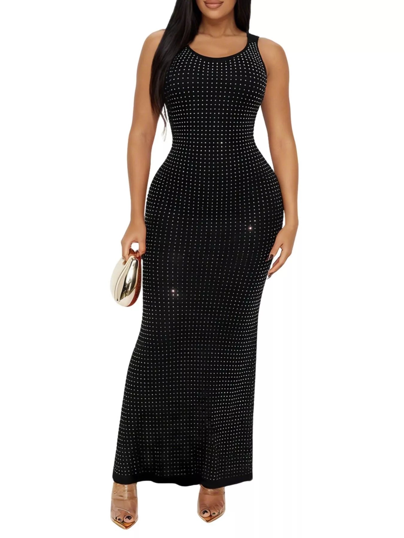 Trendsi Sleeveless Rhinestone Embellished Bodycon Maxi Dress -