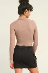 Trendsi HYFVE Ribbed Double Zip Cropped Cardigan - Shirts