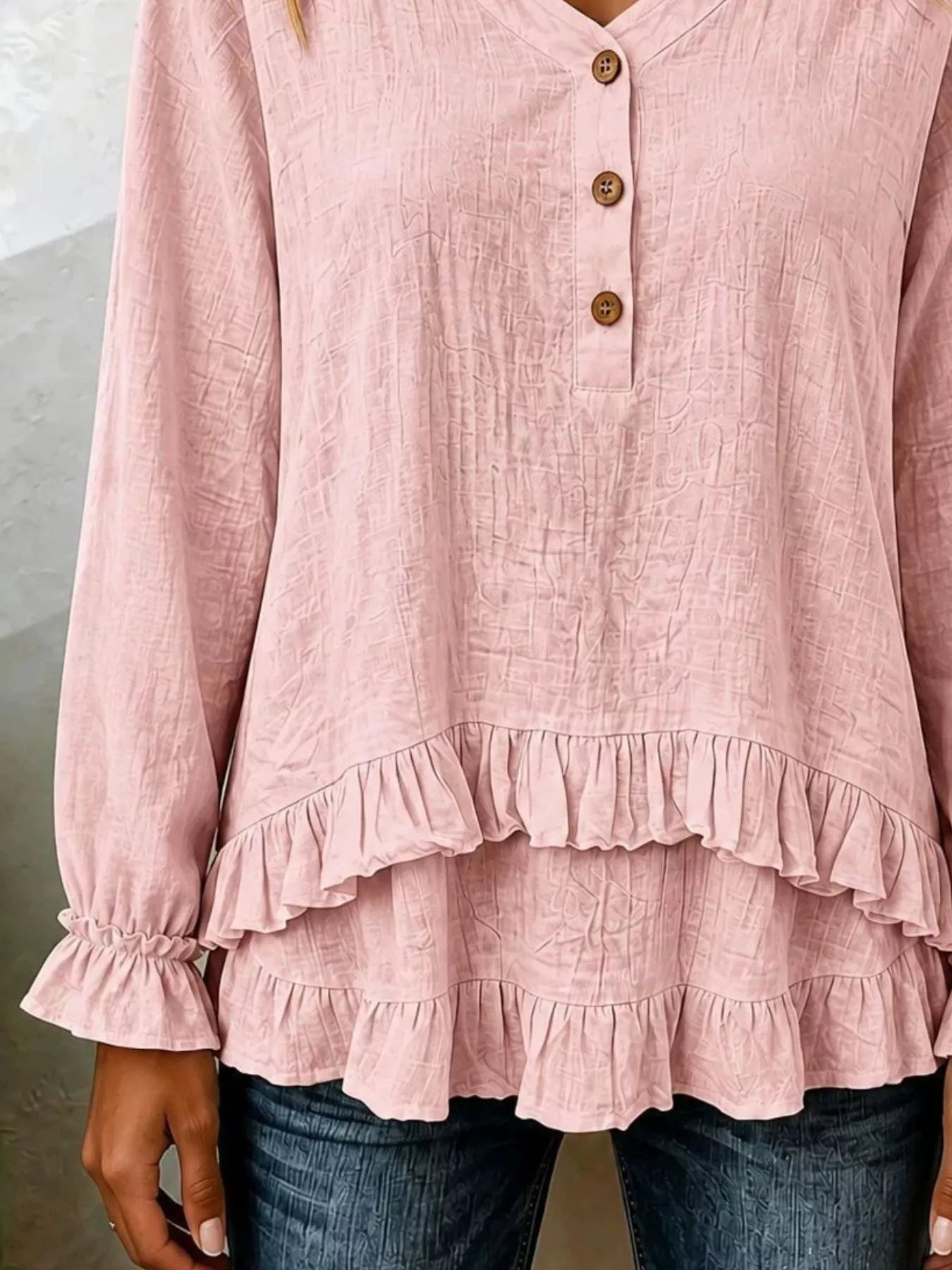Trendsi Ruffled Hem Long Sleeve Blouse -