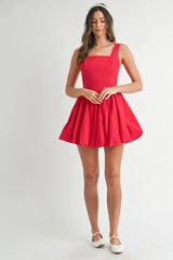Trendsi MABLE Poplin Square Neckline Bubble Mini Dress -