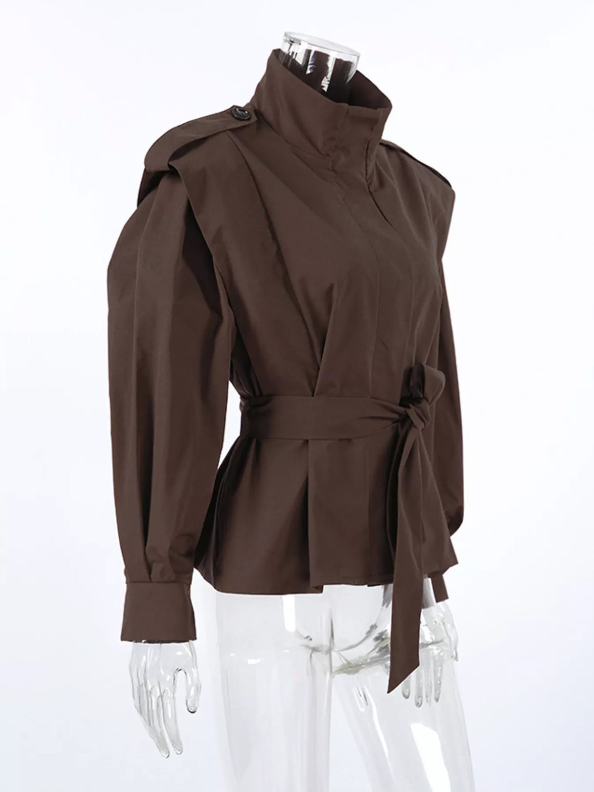 Trendsi Stand-Collar Belted Outerwear -