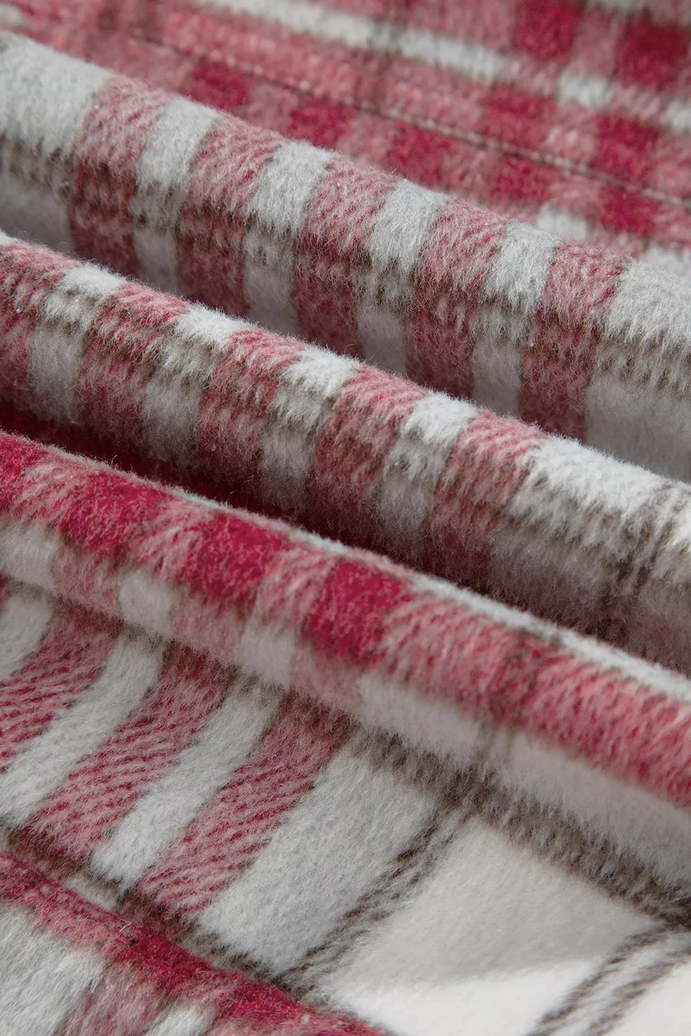 Plaid Button-Collar Long Sleeve Jacket, surface detail