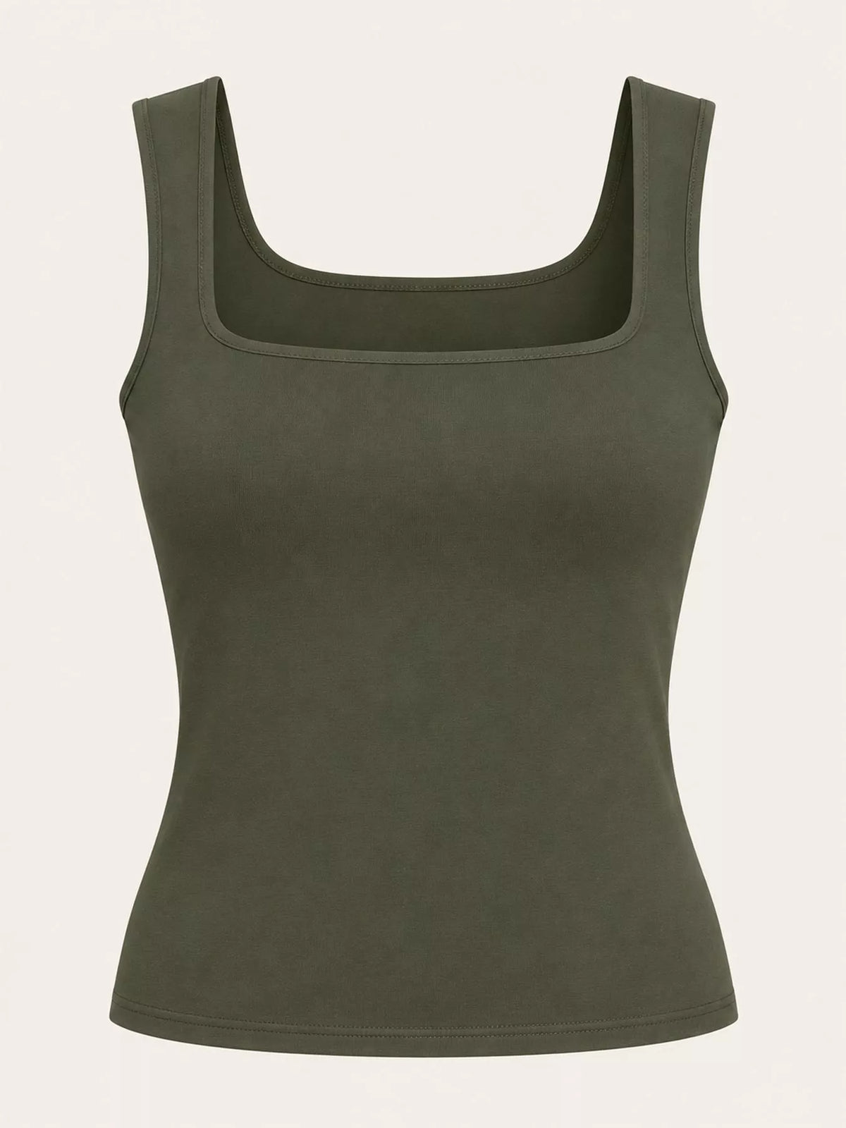Olive green square-neck tank, front product view