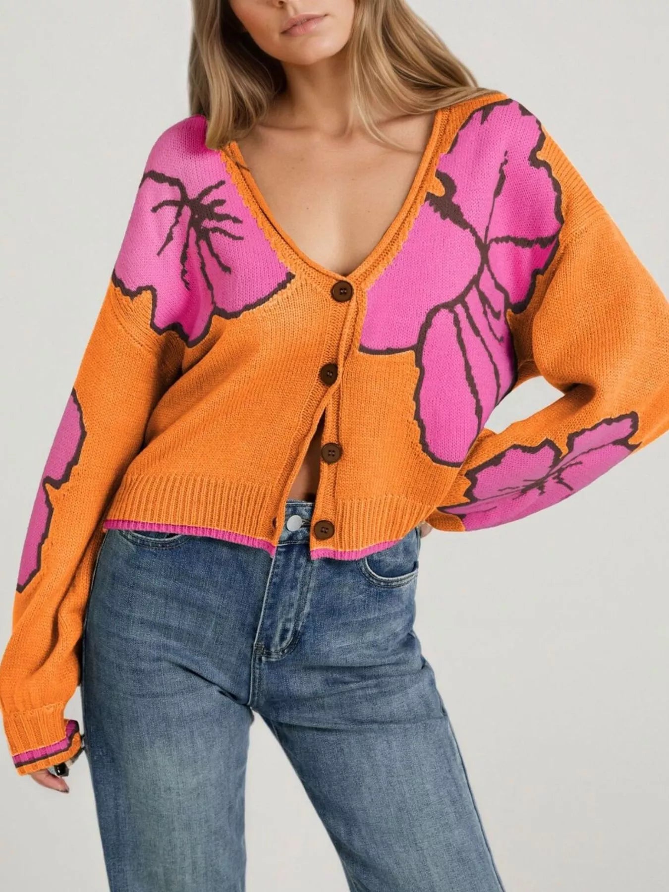 Trendsi V-Neck Button-Down Knit Cardigan -