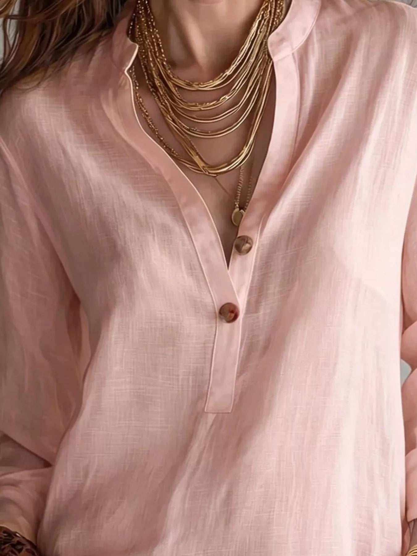 Trendsi Button Detail Long Sleeve Blouse -
