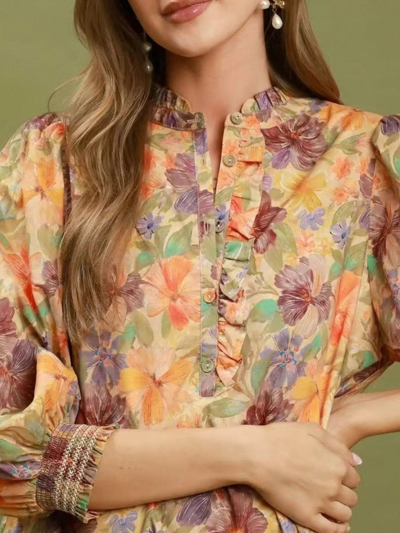 Trendsi Vintage Floral Print 3/4 Sleeve Dress -
