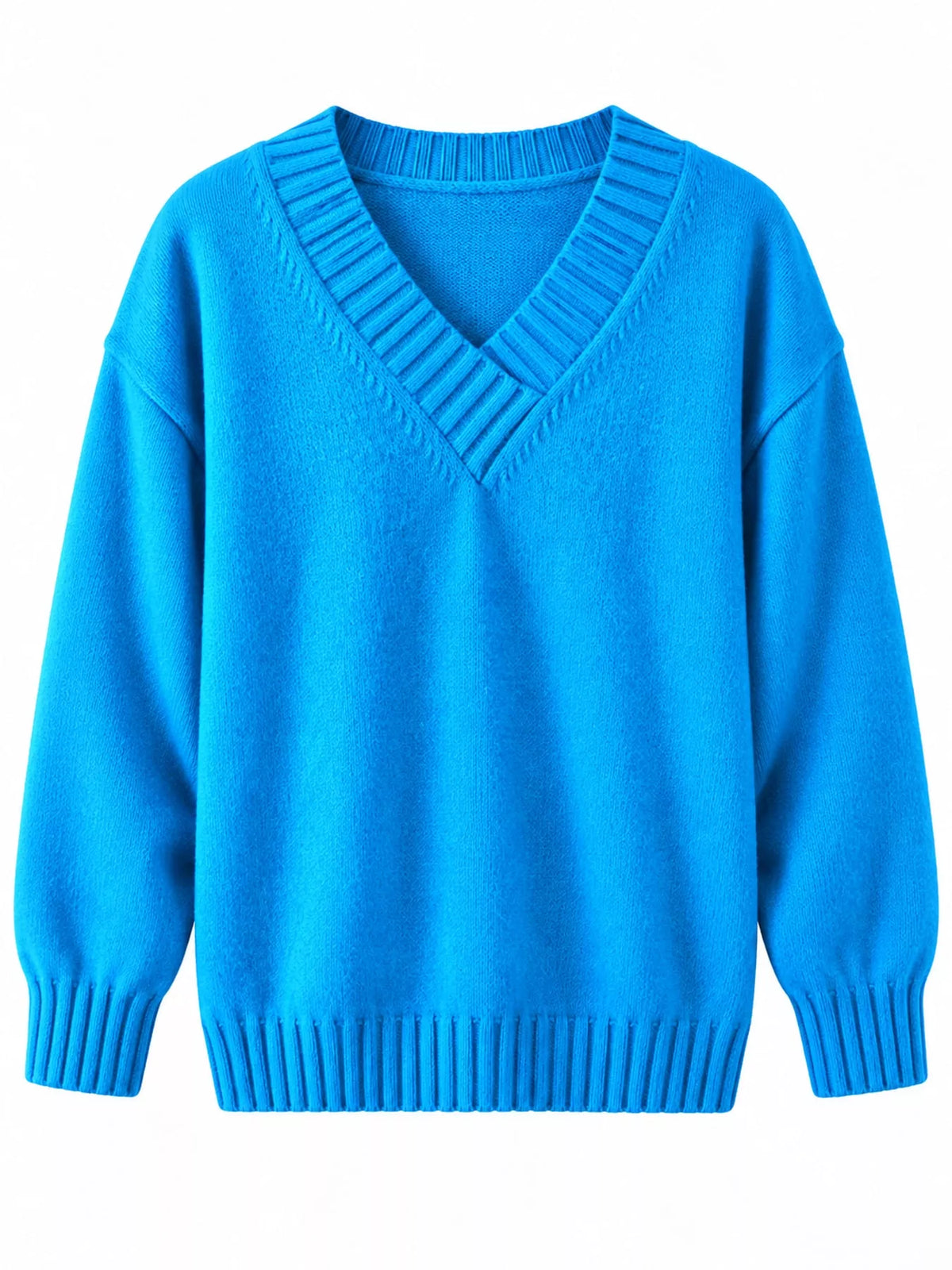 V-neck sweater, blue flat lay