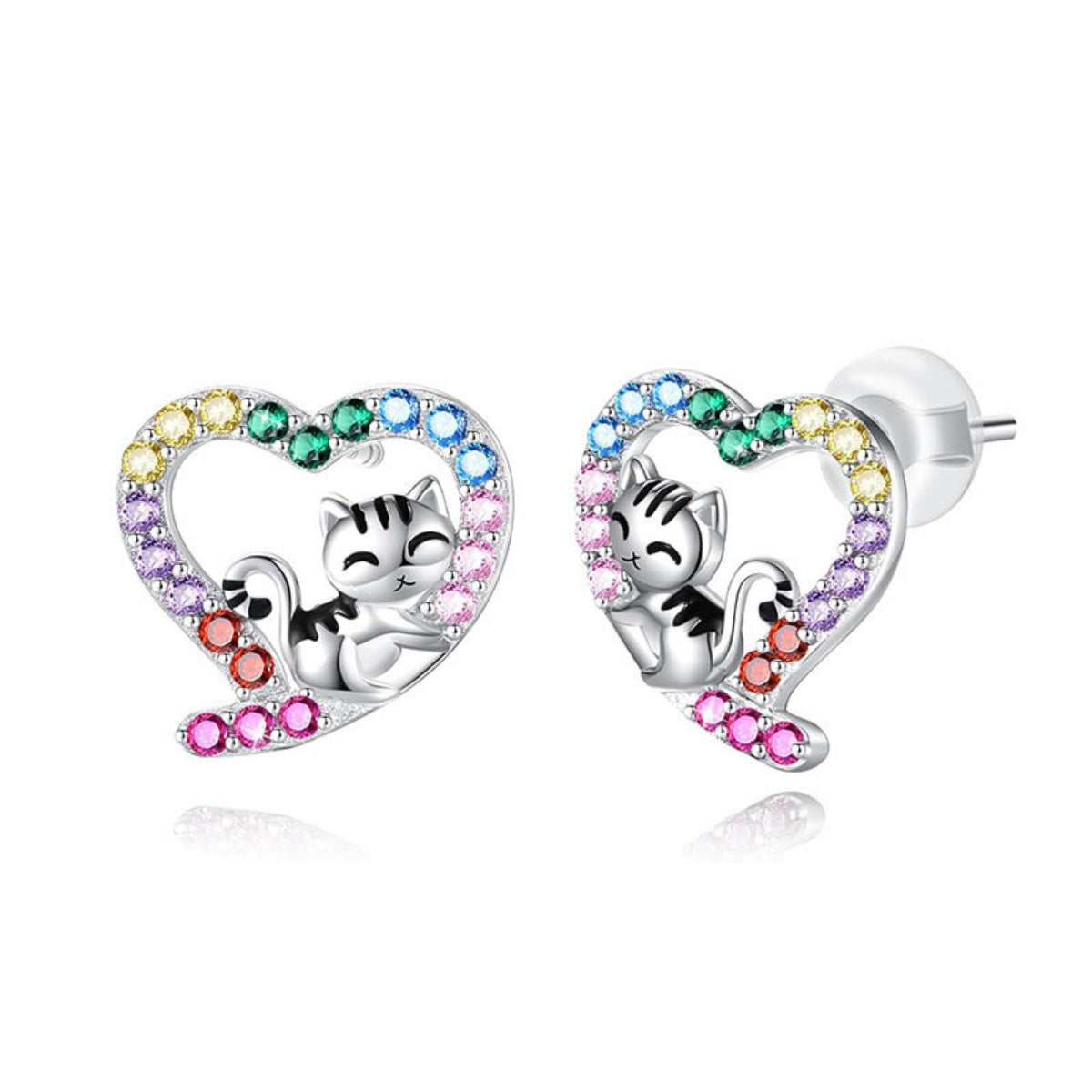 Trendsi 925 Sterling Silver Zircon Heart Stud Earrings -