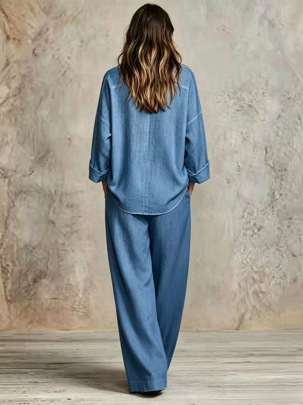 Shirt and pants set, blue set back