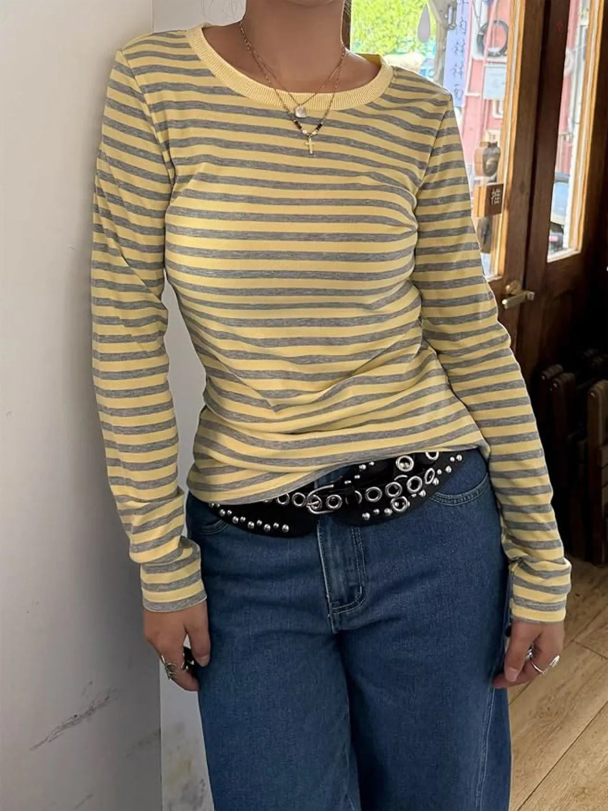 Slim-fit Striped Long Sleeve T-Shirt, front view