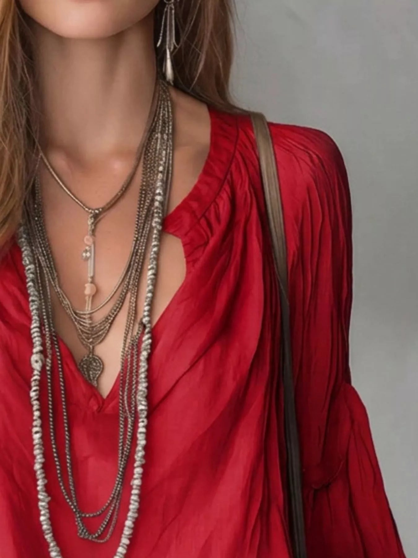 Trendsi Notched Balloon Sleeve Blouse -