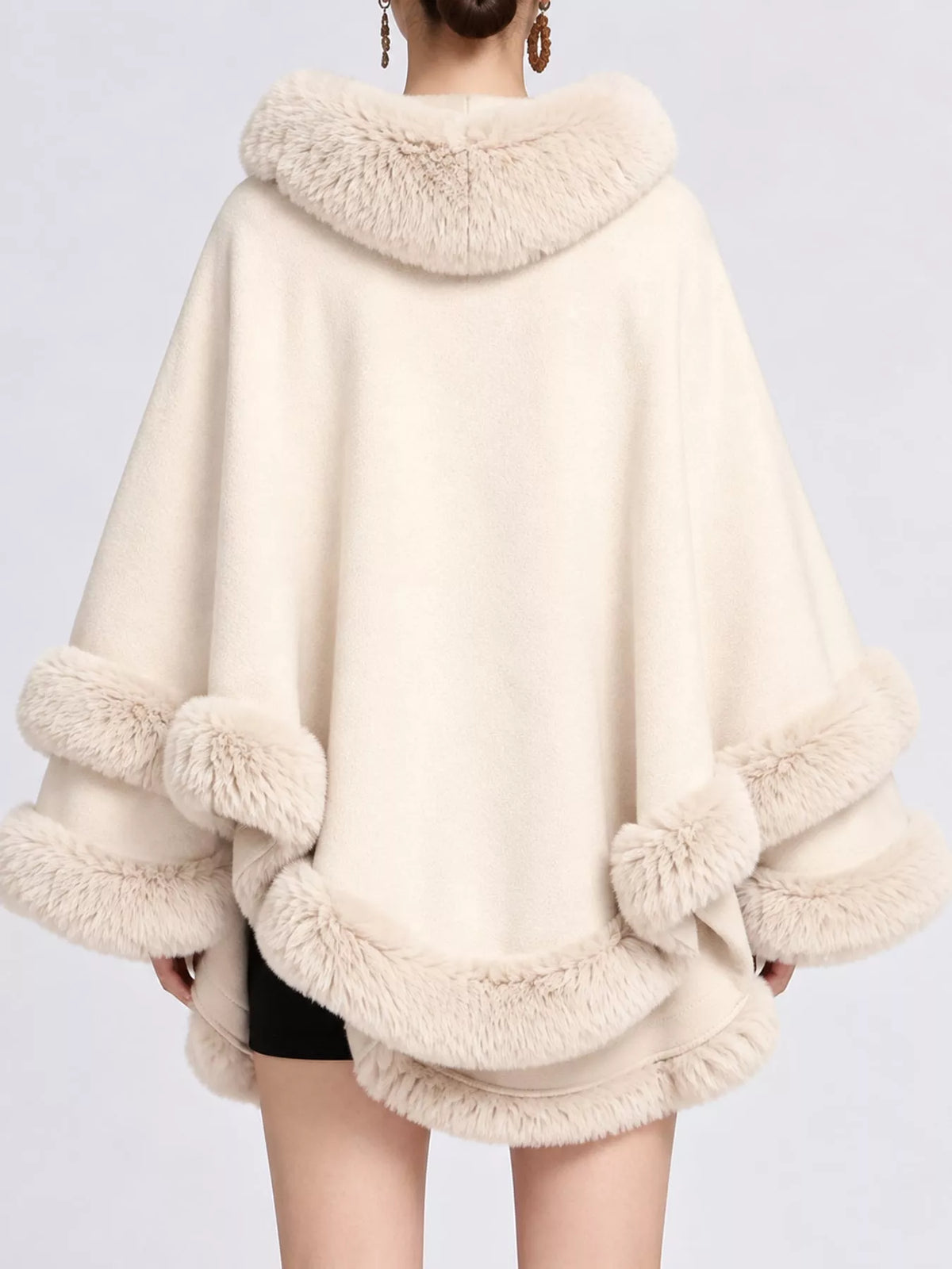 Faux-fur-trim cape, cream back