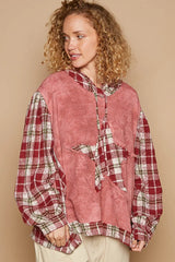 Trendsi POL Star Patch Plaid Long Sleeve Hooded Top -