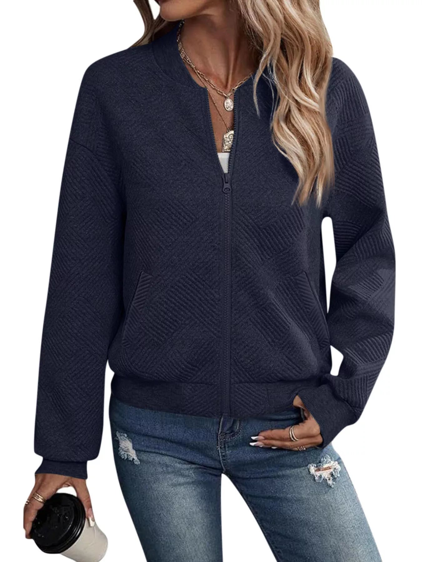Trendsi Textured Knit Zip-Up Jacket -