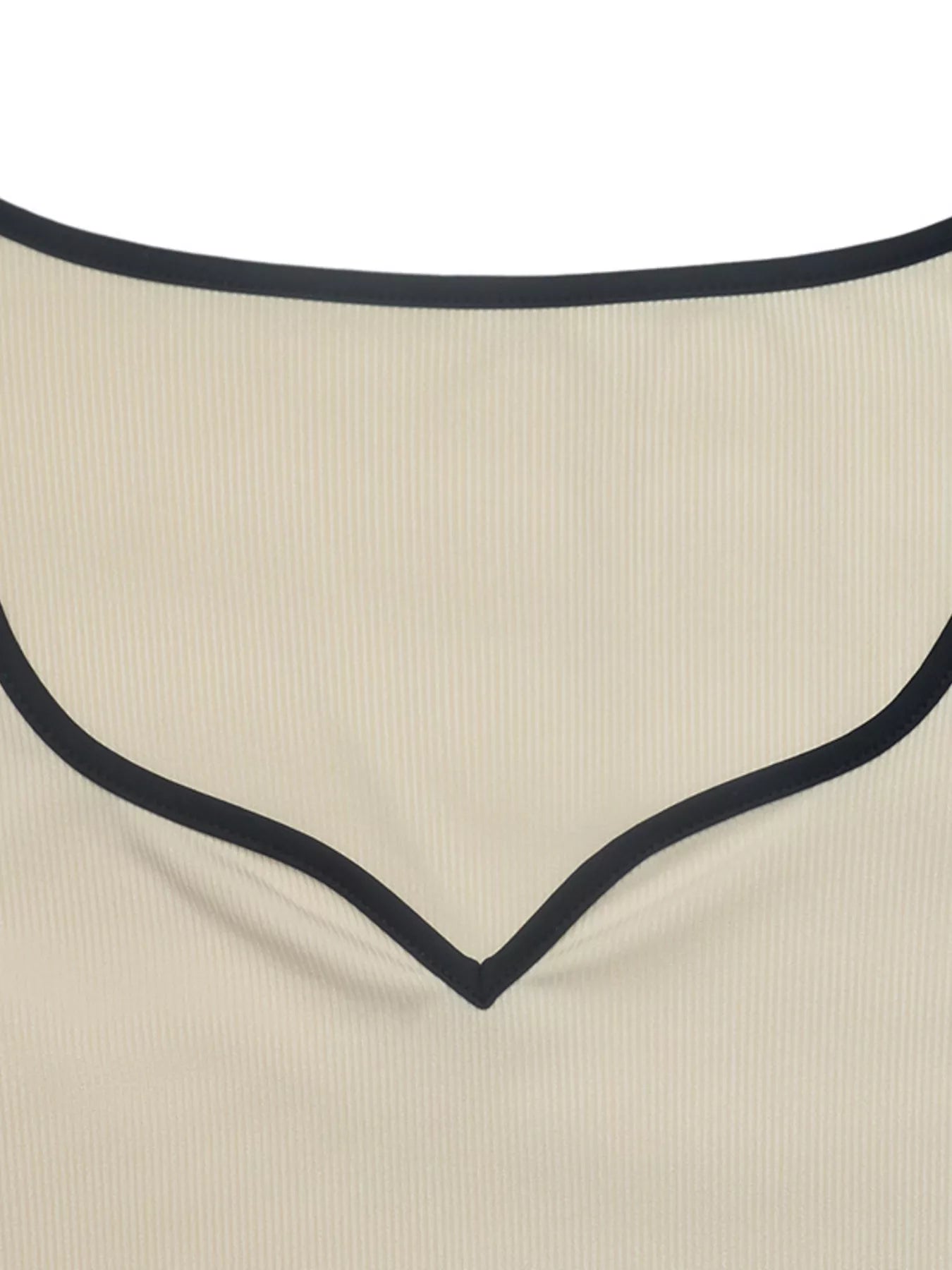 Trendsi Ribbed Sweetheart Neckline Contrast Trim Long Sleeve Bodysuit -
