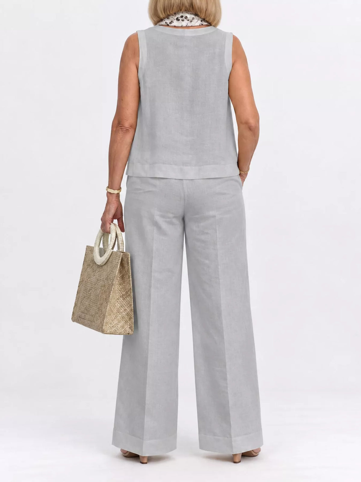 Sleeveless Top and Wide-Leg Pants Set — back view