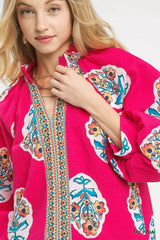 Trendsi Umgee Boho Floral Print Tunic Blouse -