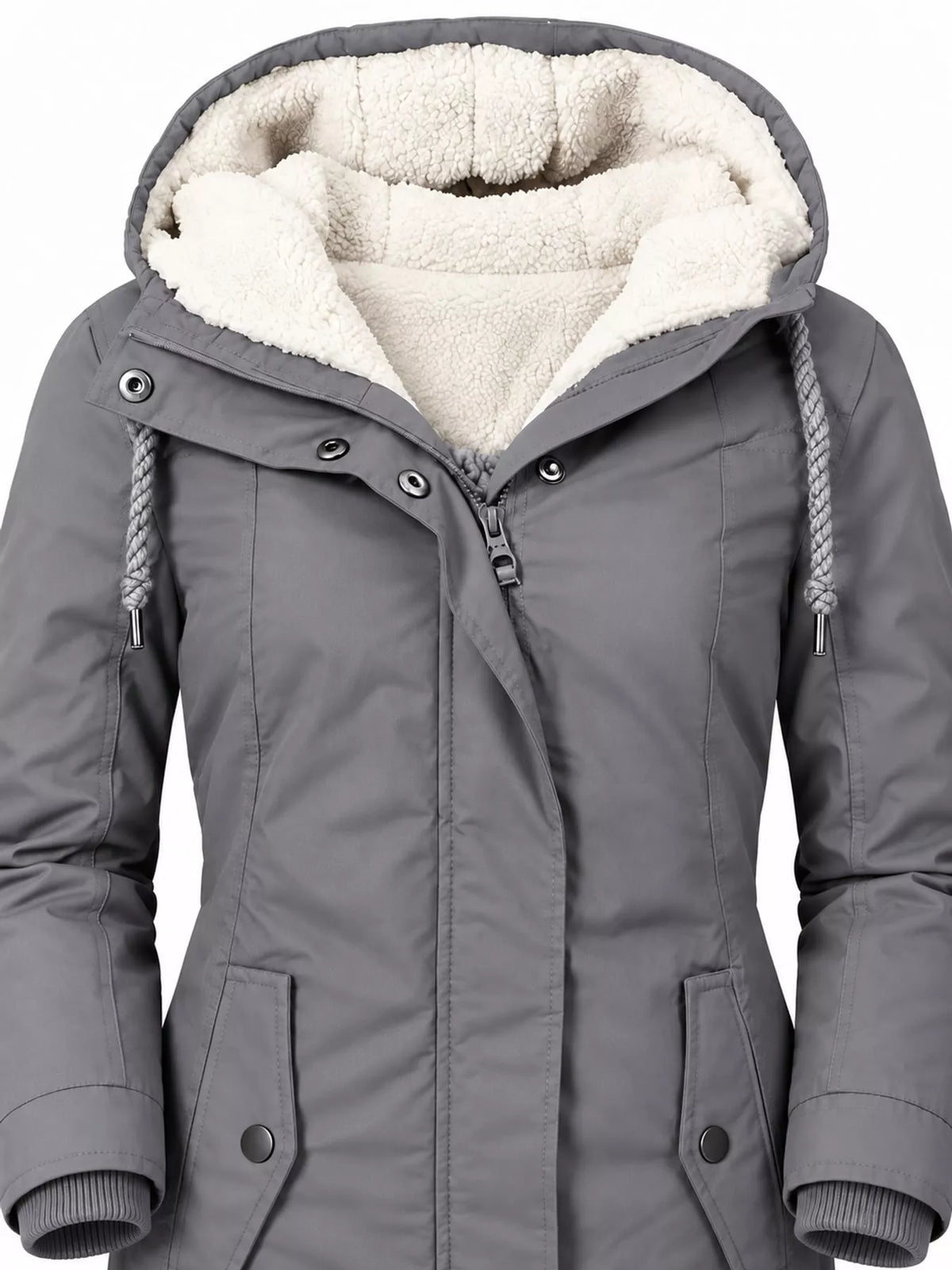 Sherpa-Lined Hooded Jacket — garment construction details