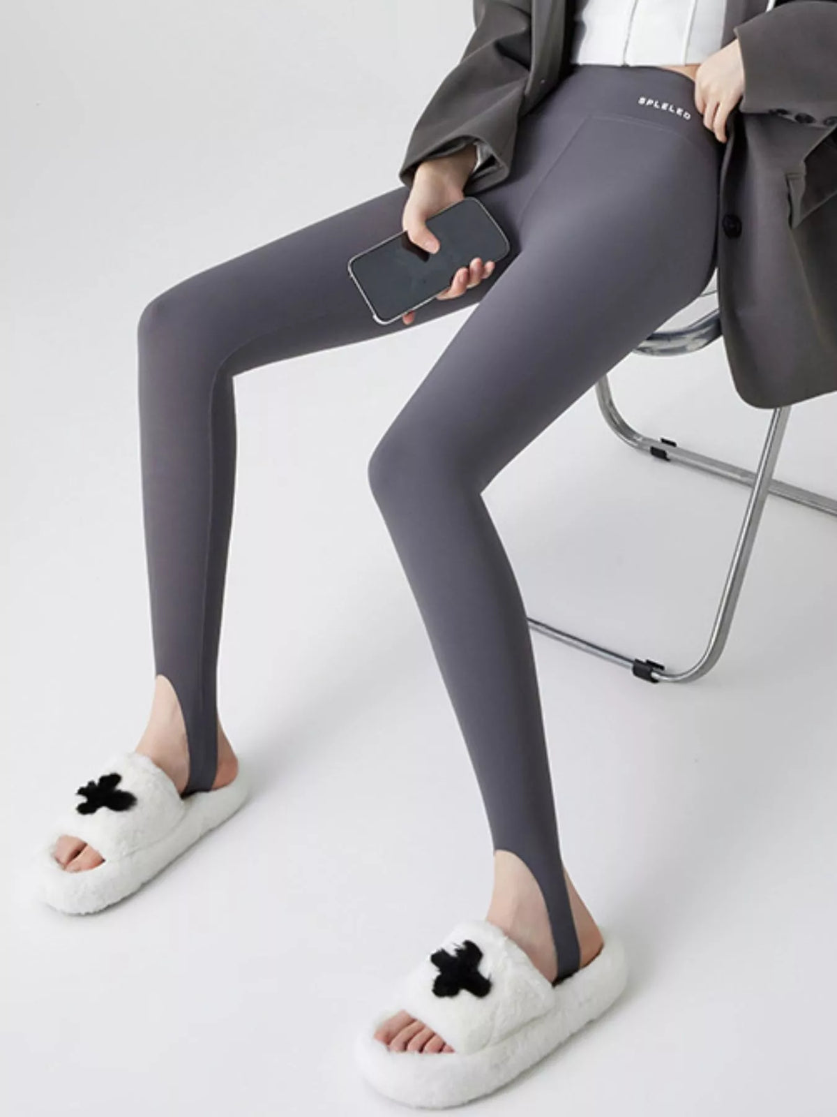 Gray - Fleece-lined Stirrup high-waisted fleece-lined stirrup leggings