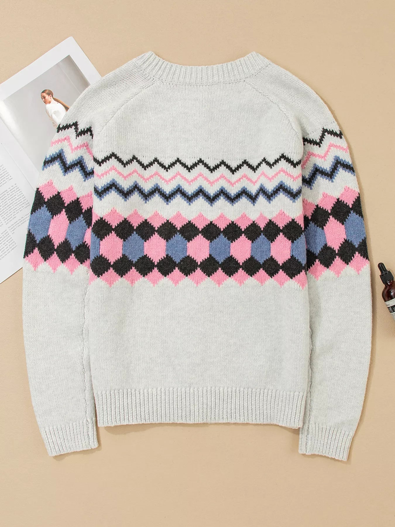 Trendsi Stripe Geometric Button Up Sweater Cardigan -